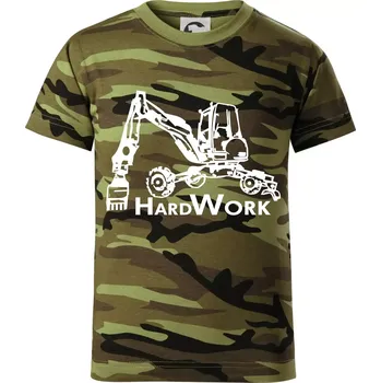 Hard Work kráčivý bagr - Dětské maskáčové triko - 104-110cm / 3-4 roky ( Zelený maskáč )