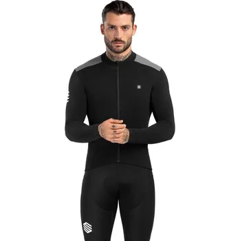 Pánské tričko SIROKO Teplý pánský cyklistický dres SRX M4 Fleet Moss Černá 2XL ČERNÁ|ŠEDÁ