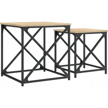 Konferenční stolek Sada 2 zasouvacích konferenčních stolků, industriální styl, dub Sonoma, 50x50x52,5 cm