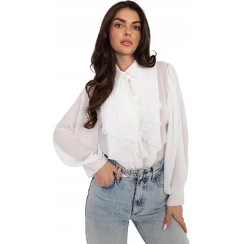 Dámská košile Dámská bílá košile elegantní s plisováním a žabó ITALY MODA