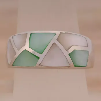 Prsten Stříbrný prsten vykládaný modrou a bílou perletí Ag 6,3 g 64