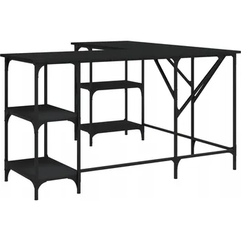 Počítačový stůl ve ve tvaru písmene L s policemi, černý, 139 x 139 x 75 cm