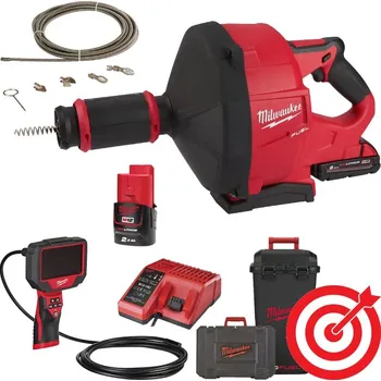 čistič potrubí Milwaukee SADA Čistič potrubí M18FDCPF10-201C se sprirálou, 2.0 Ah s nabíječkou + inspekční kamera, 4933459685SET