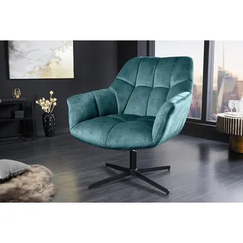 Křeslo Moderní otočné čalouněné křeslo Mariposa s výškově nastavitelným sedadlem a sametovým modrým potahem s prošíváním 76 cm