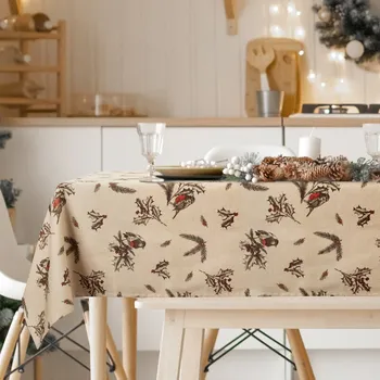 Vánoční ubrus 140x220 cm béžový červenky na cesmíně