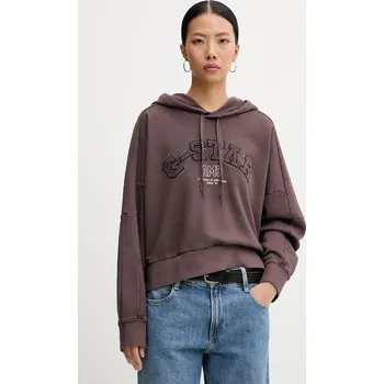 Dámská mikina Bavlněná mikina G-Star Collegic dámská, hnědá barva, s kapucí, s aplikací, D27266-D969 D27266.D969 88X, vel. XS