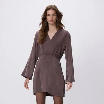 Dámské šaty Reserved - Mini šaty s lyocellem - tmavě hnědá - 464IM-89X - 464IM-89X-XL