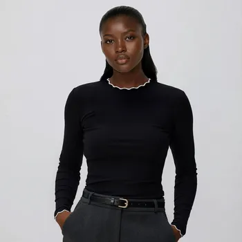 Dámské tričko Reserved - Halenka s kontrastním lemováním - černý - 411GA-99X - 411GA-99X-L