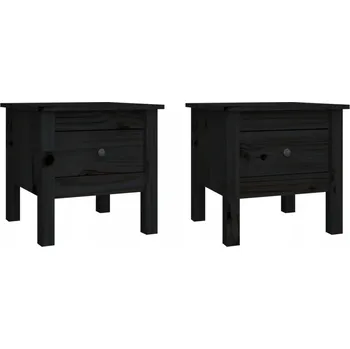 Konferenční stolek Odkládací stolek z masivního borovicového dřeva se zásuvkou, černý, 40x40x39 cm