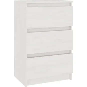 Noční stolek Noční stolek z masivního borovicového dřeva, 3 zásuvky, bílý, 40x29,5x64 cm