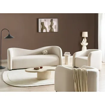 Sedací souprava Sada pohovky a 2 křesel krémově bílý samet zakřivený tvar současný moderní design obývák Beliani