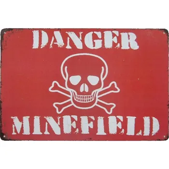 Obraz Dekorativní kovová cedule POZOR MINOVÉ POLE