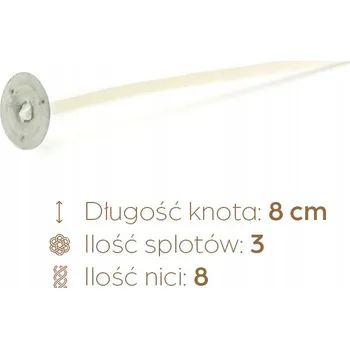 Svíčka Knot s plechem na svíčky 8 cm - 10 ks knotů, vazba 3x8 nití