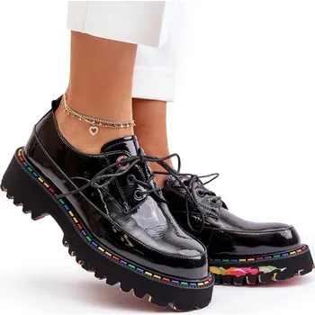 Dámské polobotky KOTNÍKOVÉ BOTY LAKOVANÉ ŠNĚROVACÍ KOŽENÉ ARTIKER 55C0497 ČERNÉ 37