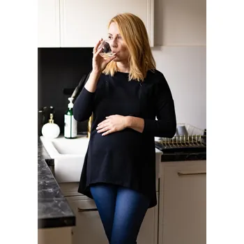 Těhotenská móda Elegantní těhotenská a kojící blůza Mommy 3v1 - černá, bavlněná Velikost: XL