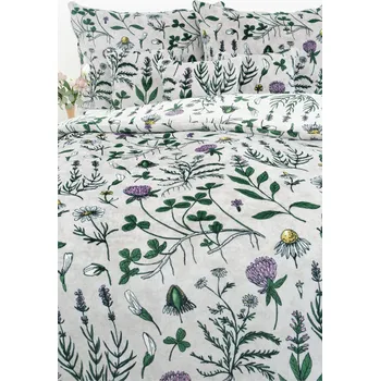 Povlečení Prodloužené povlečení mikroplyš Exclusive – Herbář světle šedý