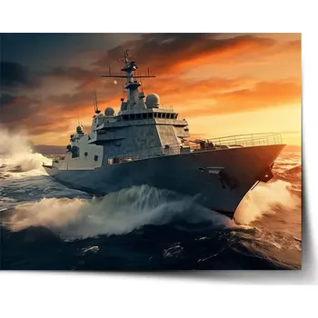 Plakát Sablio Plakát Válečná loď v rozbouřených vodách - 60x40 cm