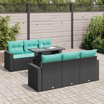 7dílná zahradní sestava s poduškami černá polyratan akácie Černý3326258