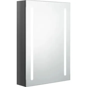 Koupelnový nábytek Koupelnová skříňka se zrcadlem a LED osvětlením, lesklá šedá, 50x13x70 cm