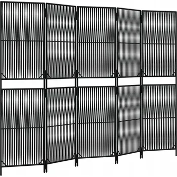 Paraván Paraván z polyratanu černý 245x180 cm, 5 panelů, proplétané linie
