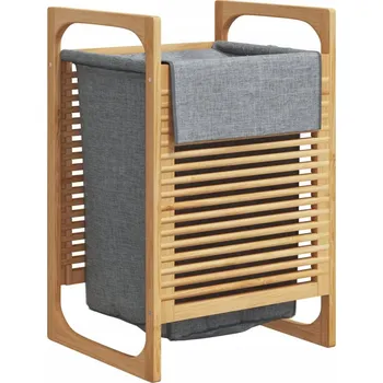 Koš na prádlo Koš na prádlo z bambusu, vyjímatelný šedý vak, 40x35x61 cm