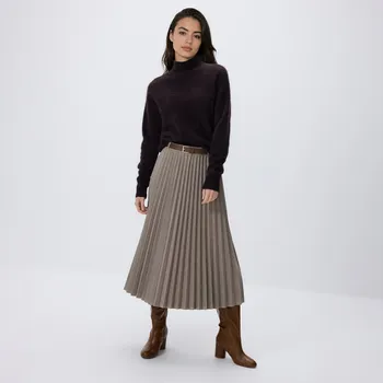 Dámská sukně Reserved - Plisovaná midi sukně s&nbsp;páskem - béžová - YT120-08X - YT120-08X-L