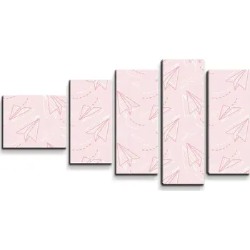 Obraz Sablio Obraz - 5-dílný Růžové papírové vlaštovky - 100x60 cm