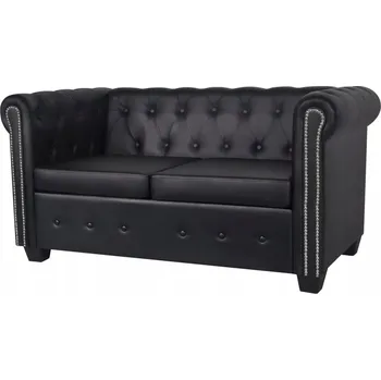 Pohovka Dvoumístná pohovka Chesterfield z umělé kůže, černá, 145,5x76x70 cm
