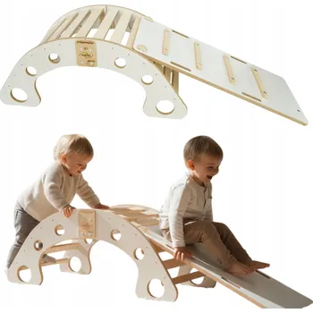 Dřevěná hračka Houpačka Dřevěný Montessori se skluzavkou pro děti, skládací, pevný PL