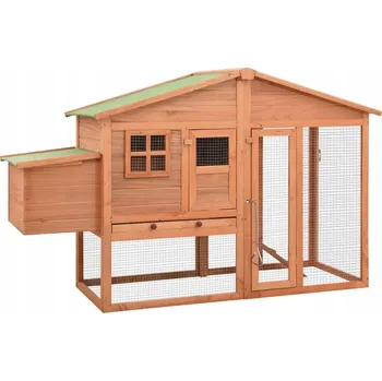Dřevěná klec pro kuřata s výběhem, 191x67x117 cm, masivní jedlové dřevo