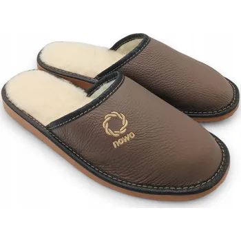 Pánské pantofle Papuče zateplené kožené pantofle hnědé teplé velikost 45