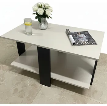 Konferenční stolek Stolik kawowy Kaszmir, loftový dřevěný obdélníkový stolek s poličkou do obývacího pokoje