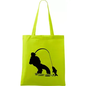 Rybář tahající rybu - Taška bavlněná - 42 x 38 cm ( Limetková )