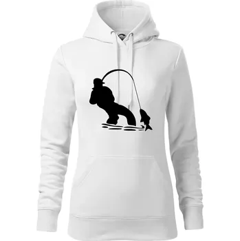 Dámská mikina Rybář tahající rybu - Mikina dámská Cape s kapucí - XS ( Bílá )