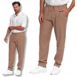 Pánské lněné kalhoty Moraj béžové XL rovný střih s kapsami na zavazování