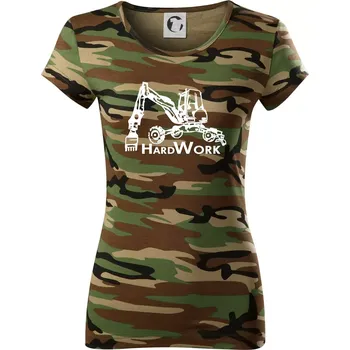 Hard Work kráčivý bagr - Dámské maskáčové triko - XS ( Hnědý maskáč )