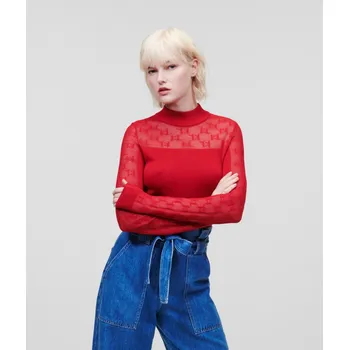 Dámský svetr SVETR KARL LAGERFELD LIGHTWEIGHT LOGO TURTLENECK HAUTE RED