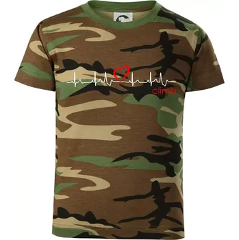 Chlapecké tričko Moje srdce bije pro climb (horolezení) - Dětské maskáčové triko - 134 cm/8 let ( Hnědý maskáč )