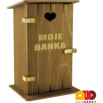 Pokladnička Pokladnička kadibudka "Moje banka" 11 x 10 x 18,5 cm (Dřevěná pokladnička s vtipným nápisem)