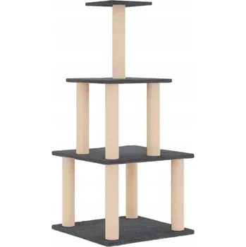 Škrabadlo pro kočky, víceúrovňové, plyš a sisal, tmavě šedé, 47,5x47,5x111 cm