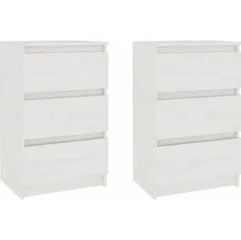 Noční stolek Dřevěný Noční Stolek z Borovice se 3 Zásuvkami, Bílý 40x29,5x64 cm