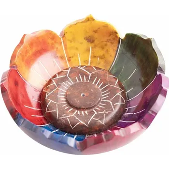 Stojánek z mastku na vonné tyčinky Barevný lotos cca 10 cm