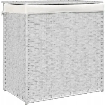 Koš na prádlo Koš na prádlo z PE ratanu, 2 přihrádky, skládací, bílý, 53x35x57 cm