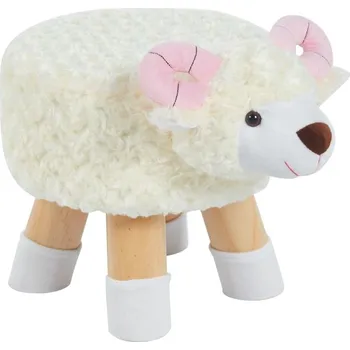 Taburet Dětská taburetka OVEČKA - čalouněná taburetka s dřevěnýma nohama, výška 30 cm