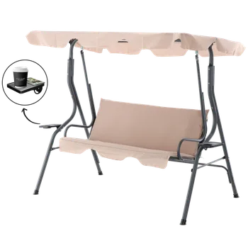 Zahradní houpačka ZAHRADNÍ HOUPAČKA 170 x 110 x 153 CM TMAVĚ BÉŽOVÁ BEZ POLŠT. S DRŽÁKY NA HRNEK