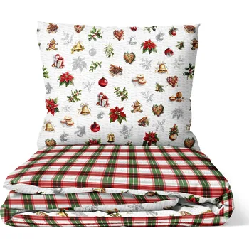 Povlečení DARRÉ Krepové povlečení Vánoční svátky - duo béžové 140 x 220, 70 x 90 cm