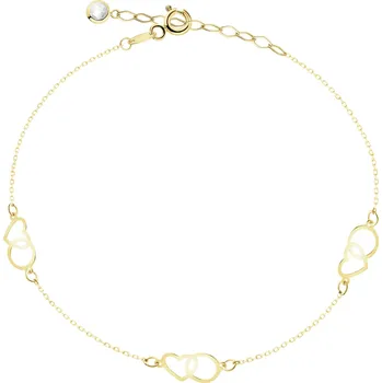 Náramek Zlatý náramek se zirkonem - srdce, kroužky - AP543-4045