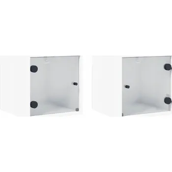 Noční stolek Závěsné noční stolky se skleněnými dvířky, bílé, 35x37x35 cm