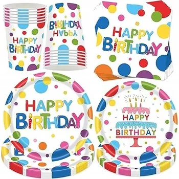 Sada nádobí Sada nádobí Kropki Happy Birthday - kelímky, talířky, ubrousky