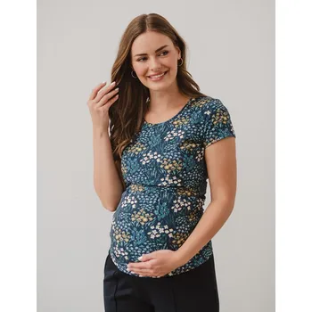 Milk & Love Těhotenské a kojící tričko 3v1 Milk shirt tmavě modré květinové bavlněné Velikost: XL